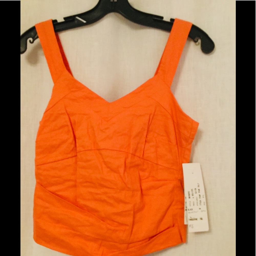 NICOLE MILLER ORANGE SPAGHETTI STRAPS ROUGHED TOP